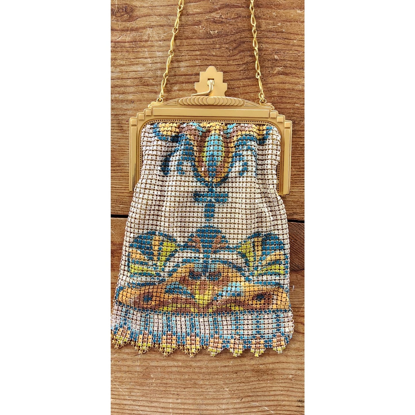 Vintage 20s WHITING DAVIS Mesh Flapper Bag Art Deco Enamel
