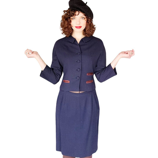 Vintage 50s Skirt Suit Navy Blue Baskin Chicago Styled by Rudy