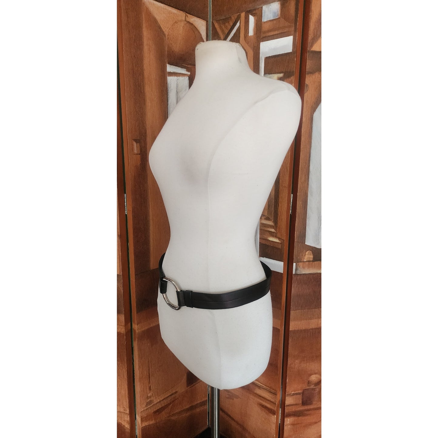 Vintage 2000s Prada Belt Brown Leather Minimalist Silver Buckle O Ring Clasp 36"