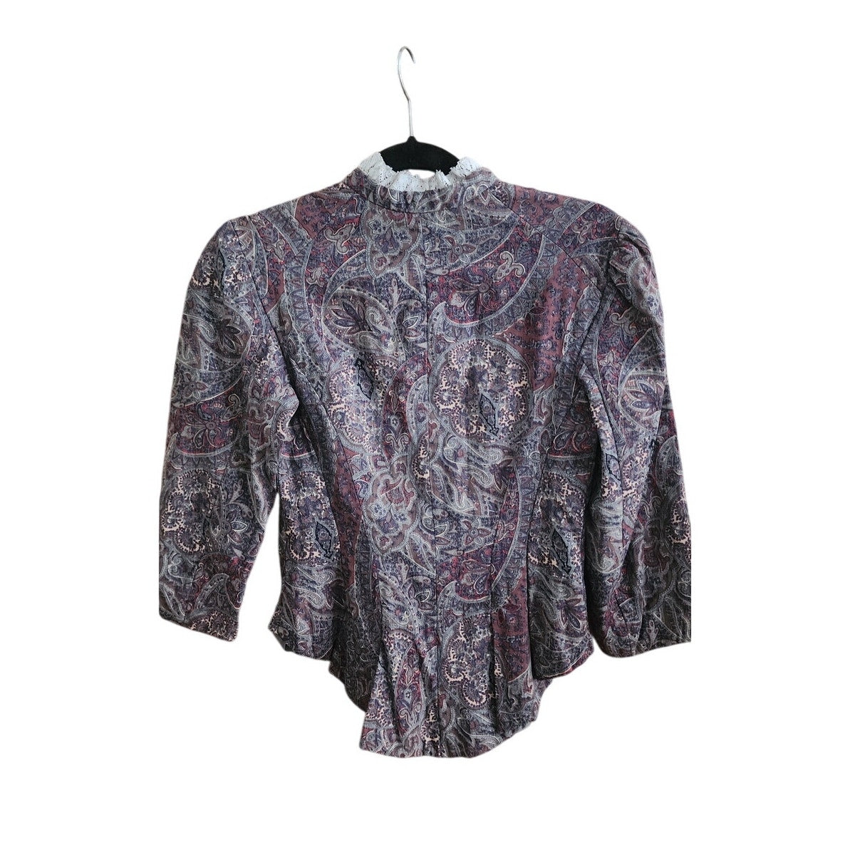 Vintage Neo-Edwardian Jacket Gray Mauve Paisley Print XS