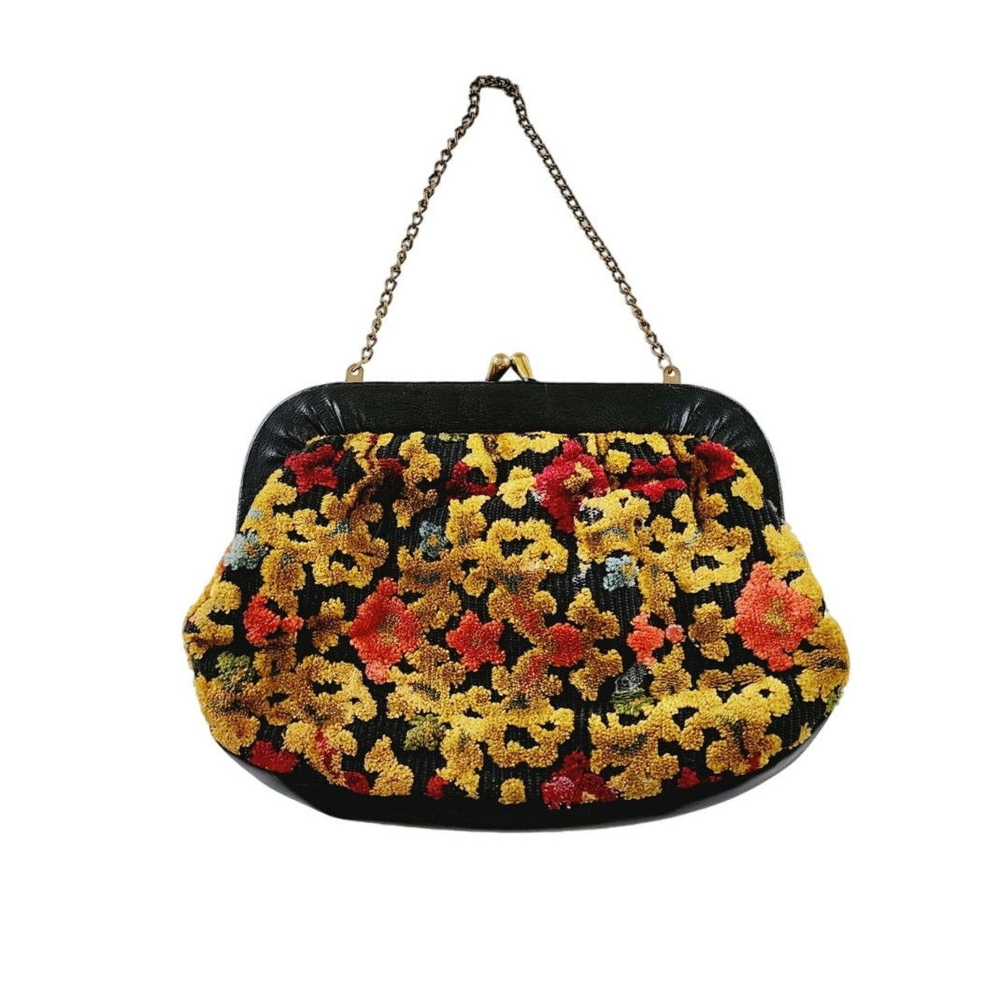 1960s Tapestry Bag Velvet Brocade Floral Boho Purse