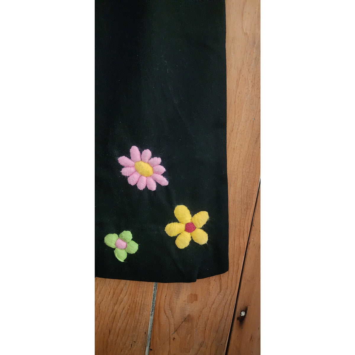 RARE Vintage 1990s Sonia Rykiel Kids Jeans Enfant Girls Childrens Pants Floral Embroidery Black Denim Flares