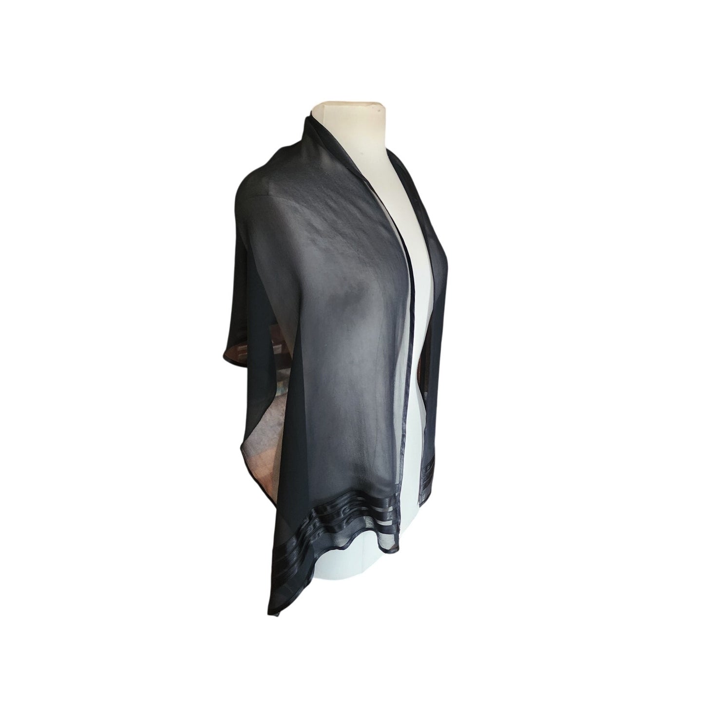 Vintage 90s Armani Collezioni Black Silk Scarf Satin Stripe