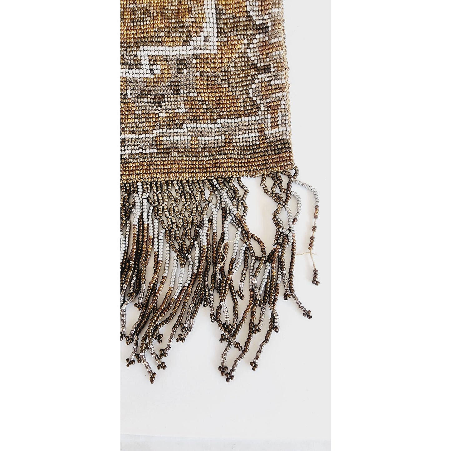 Edwardian Evening Bag Silver Gold Beading Fringe Dressy Purse