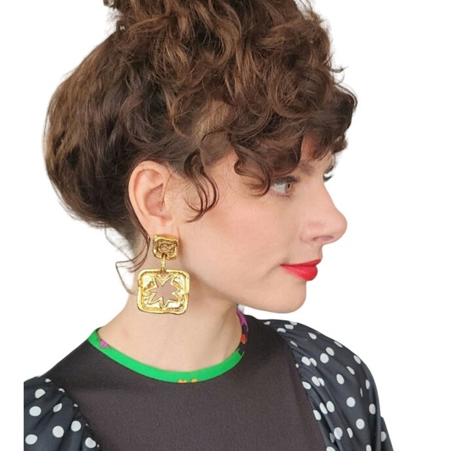 Vintage 1980s Christian Lacroix Earring Clips / Chunky Oversized GOLD CL Logo & Sun