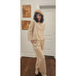 Vintage 1990s Sonia Rykiel Velour Track Suit Beige w/Gold Buttons
