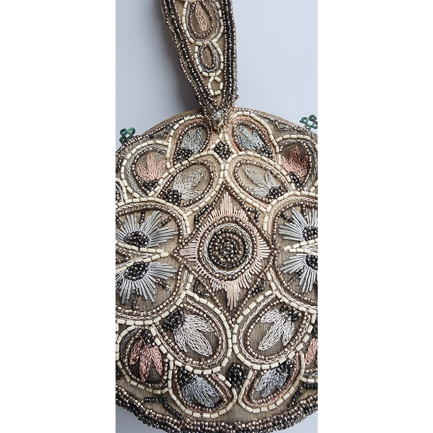 Antique 20s French Beaded Bag Round Art Nouveau Embroidered Purse