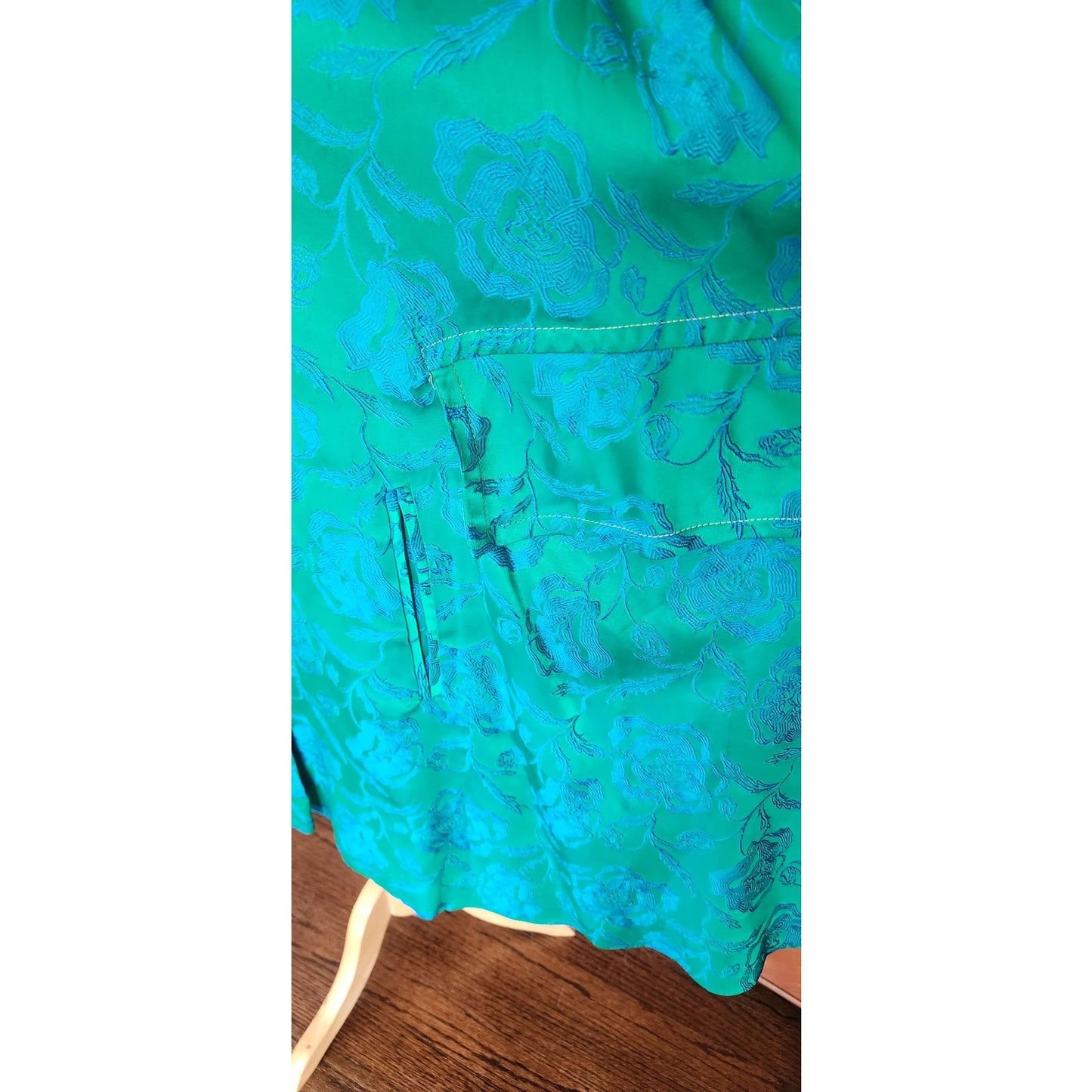 Vintage 60s Swing Coat Short Cape Style Jacket Blue Floral Brocade