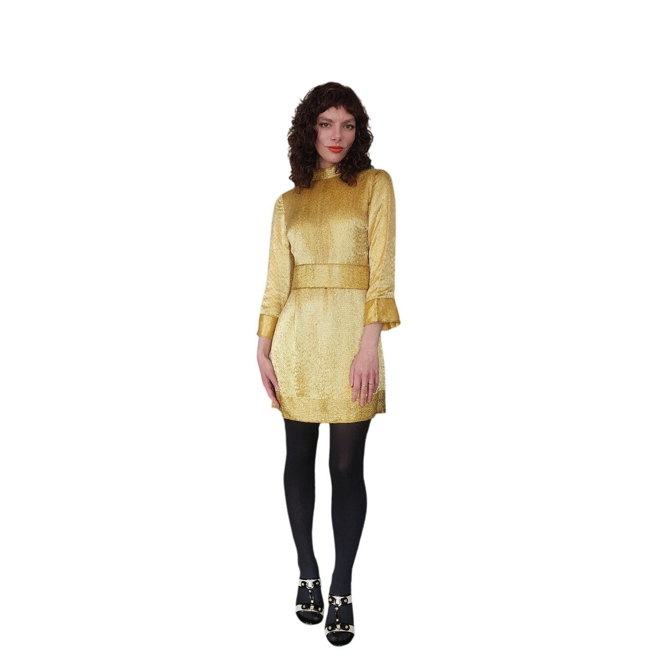 Vintage 60s Gold Mini Dress w/Belt Doreen Lok / S