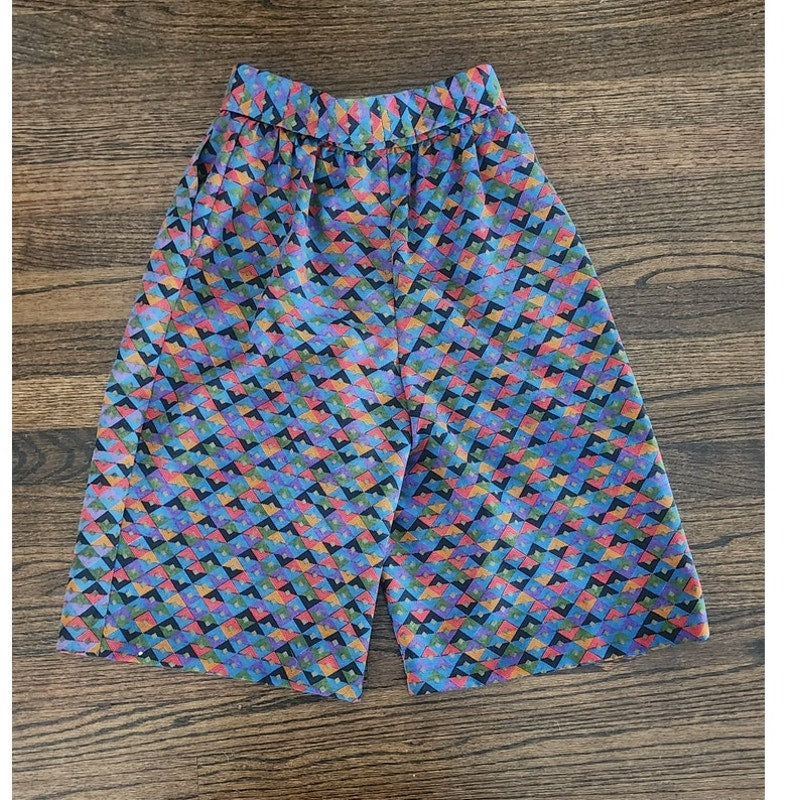 Vintage 1980s Giorgio Armani Shorts Geometric Mosaic Print High Waisted Long Bermuda