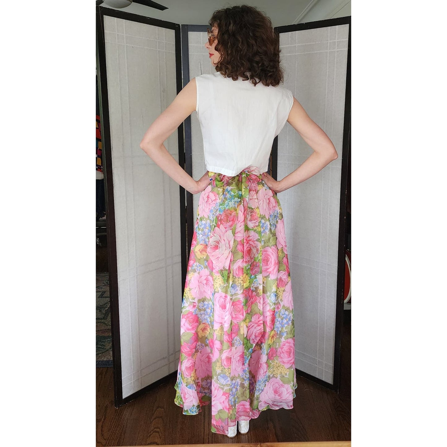 Vintage 50s White Cotton Blouse Eyelet Lace Cropped