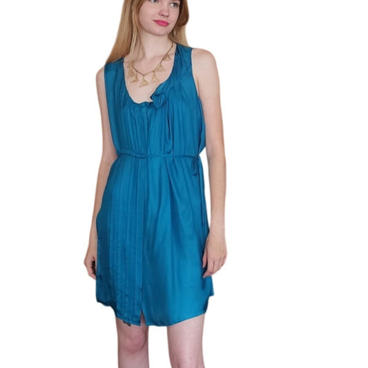 Chloe Dress Blue Silk Charmeuse Sleeveless Pleated Asymmetrical Party 2008 NWT