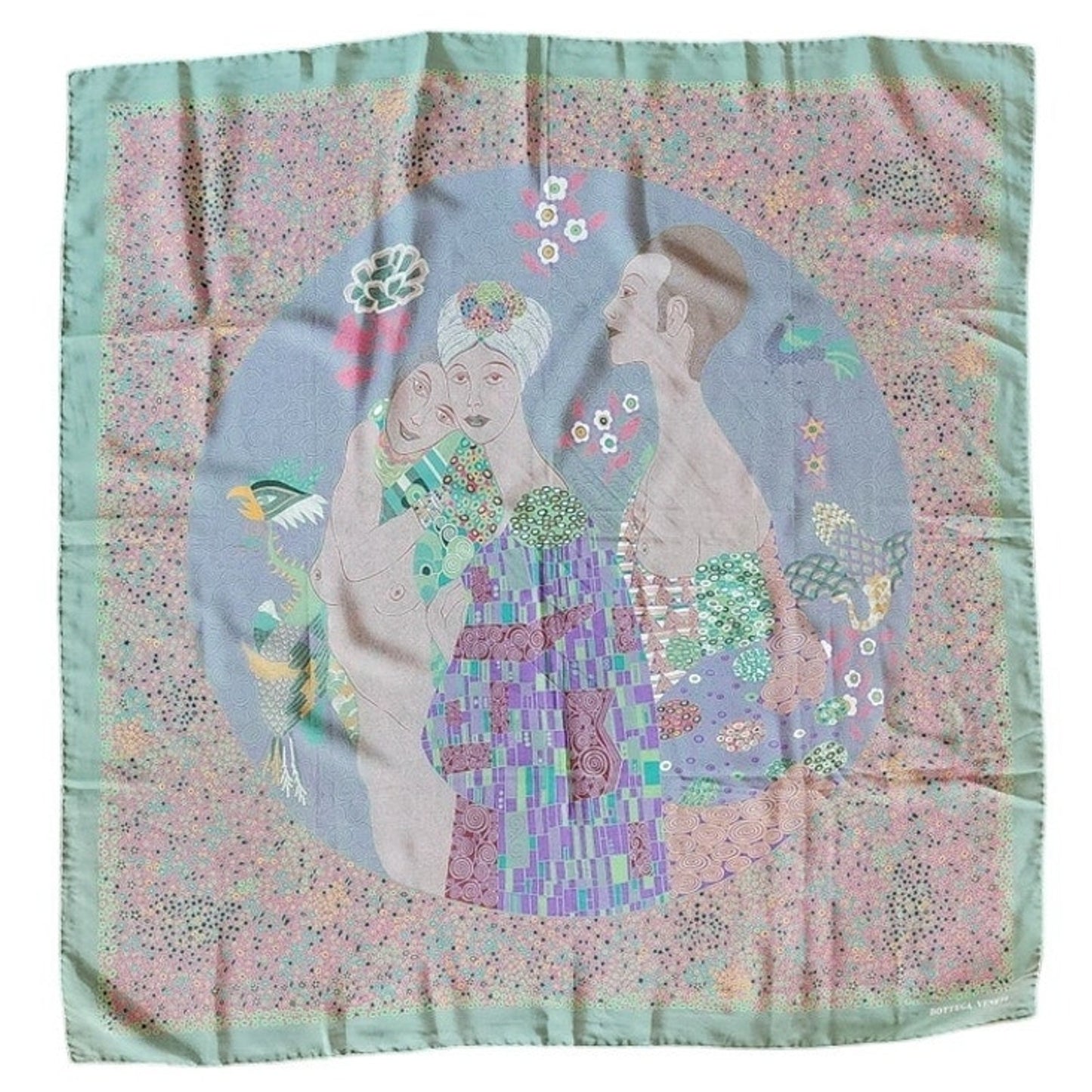 Vintage 80s Bottega Veneta Silk Scarf Shawl Wrap Klimt Inspired Print