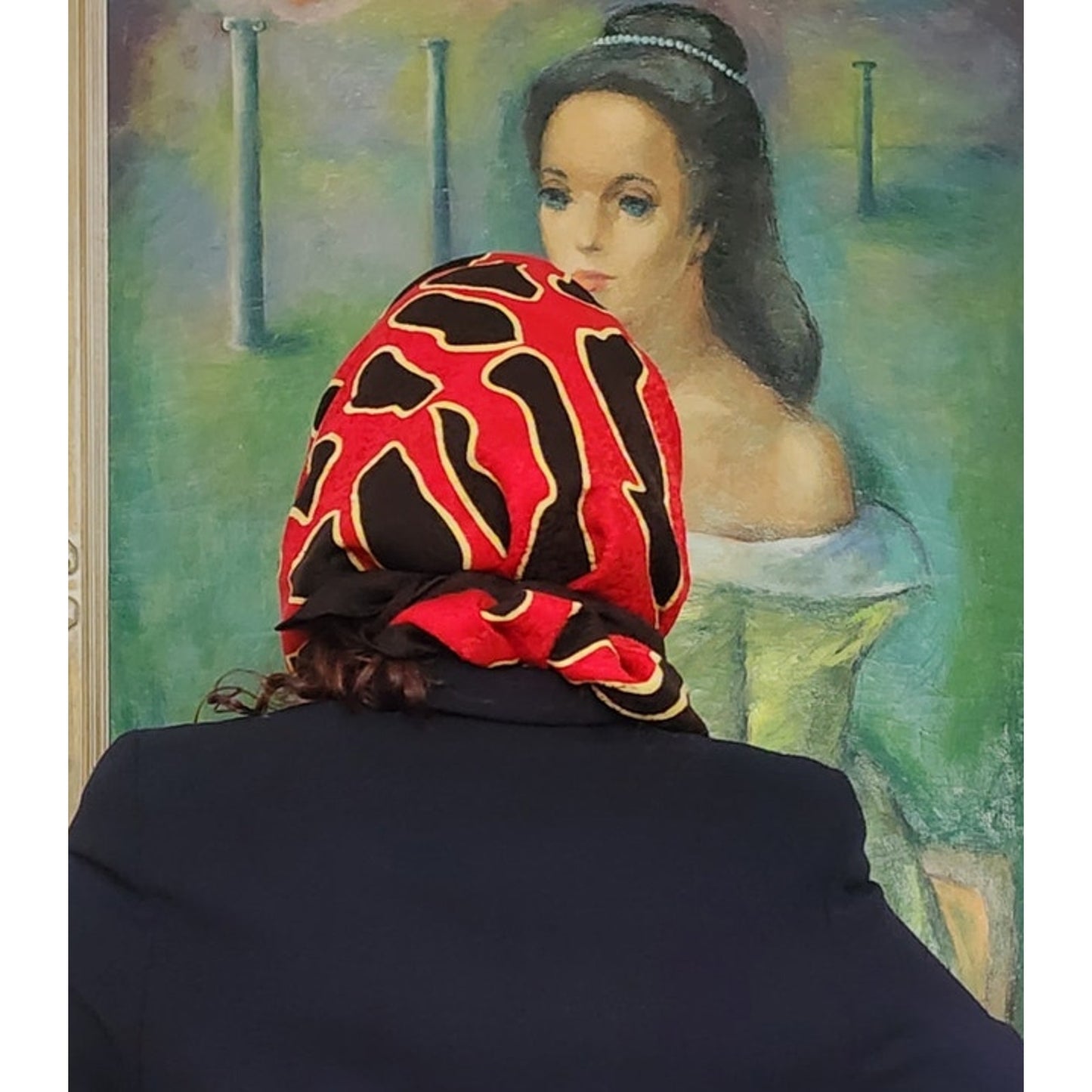 Vintage St John Knit Scarf Silk Print Square Red Black Gold Square