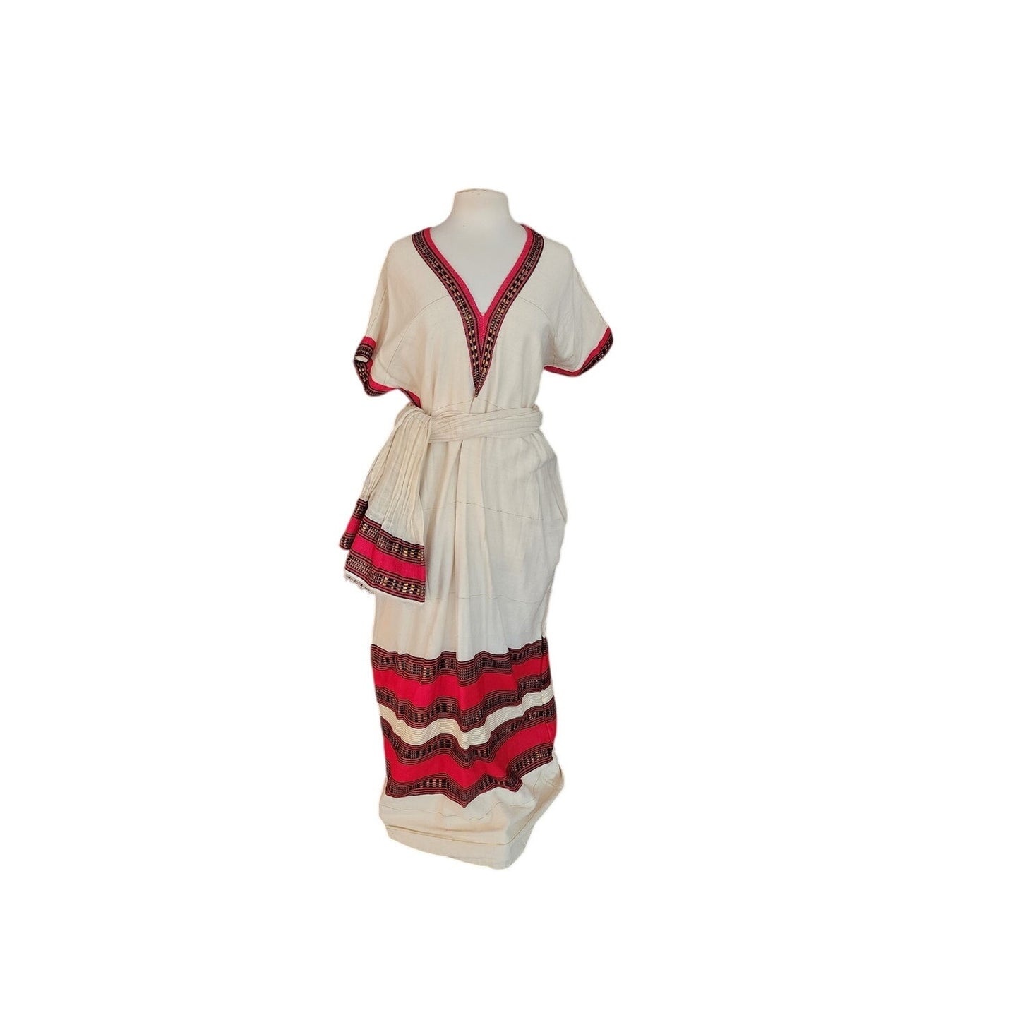 Vintage Handmade Ethiopian Eritrean Habesha Dress + Scarf Traditional Folk Ethnic Costume