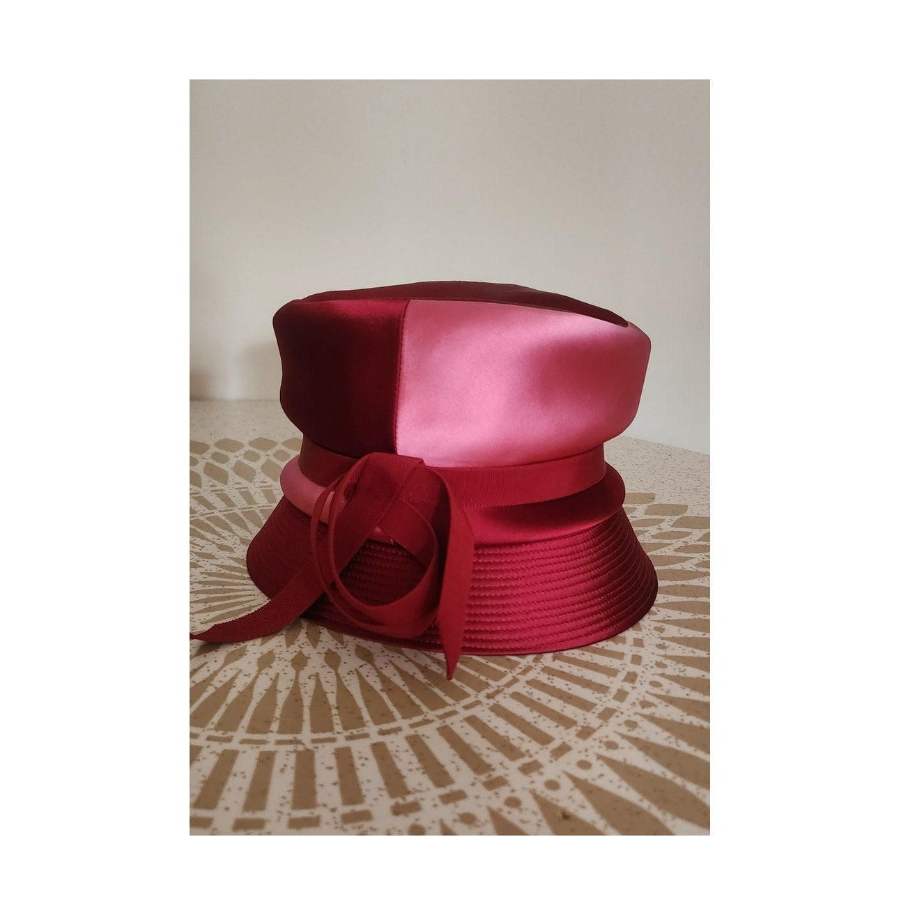 Vintage 60s Bucket Hat Red Pink Satin Cloche 20s Style Mr John Jr