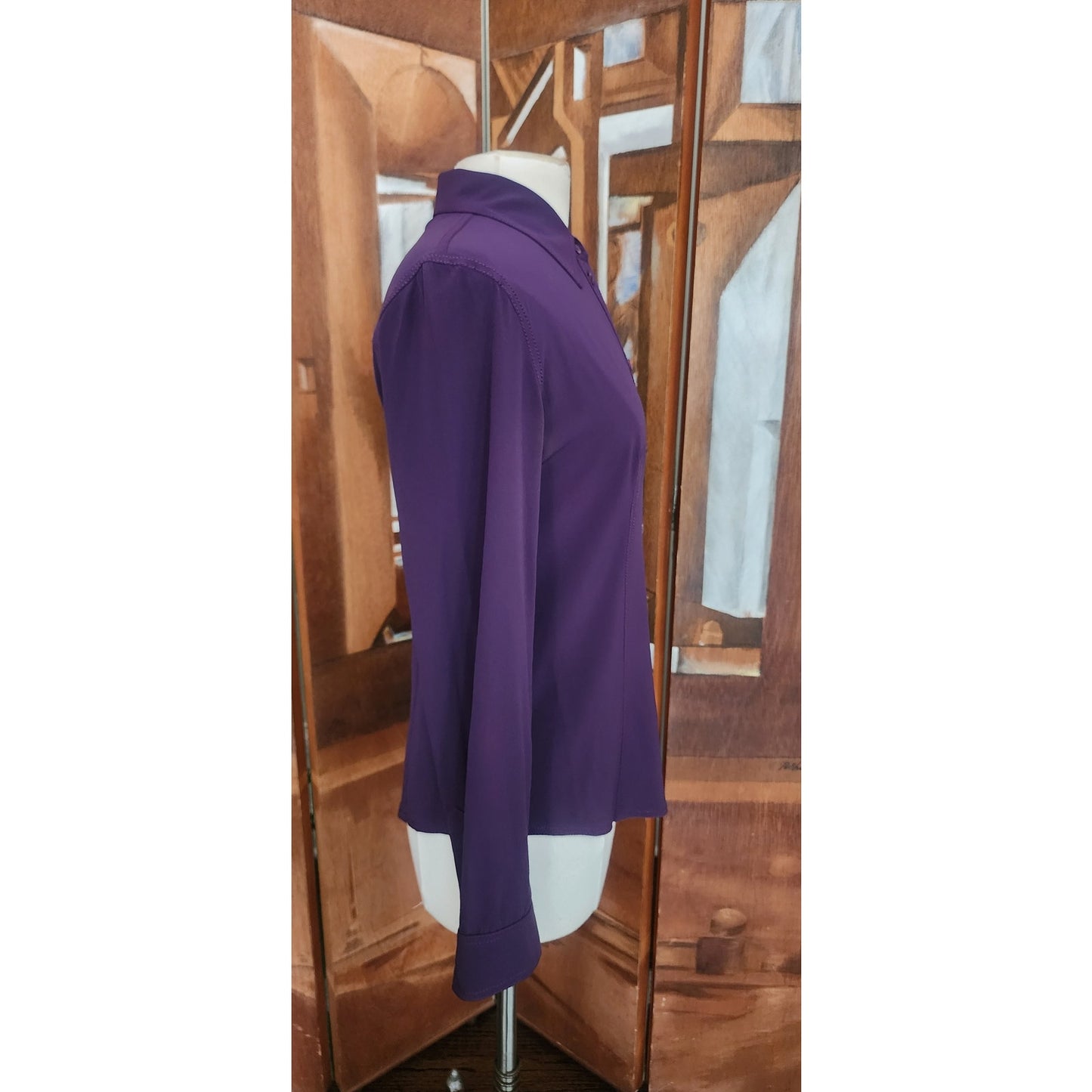 Y2K Prada Silk Blouse Purple Long Sleeve Single Pocket Button Down