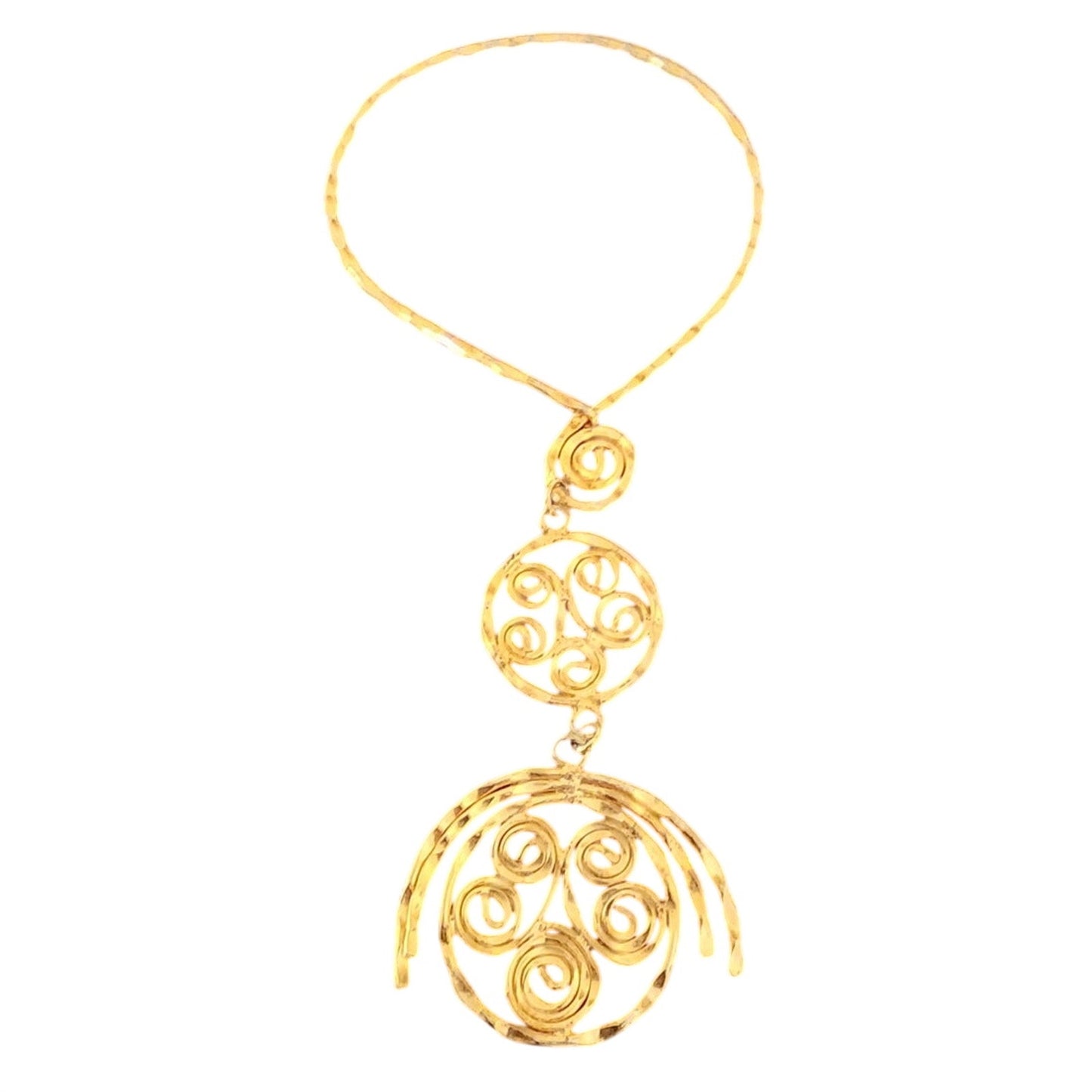 Vintage 1970s Gold Necklace Spiral Disc Cascade Ancient Greek Style