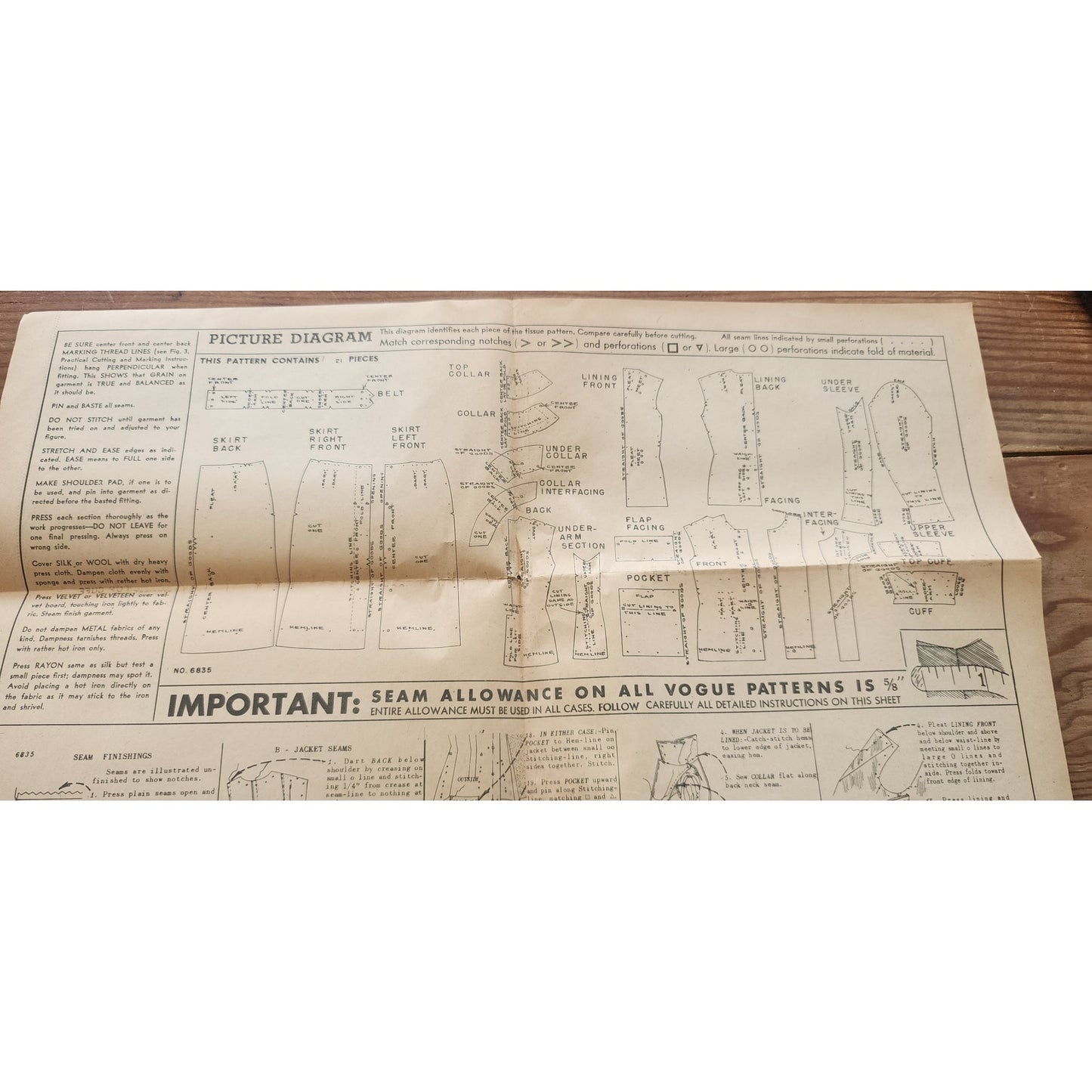 Vintage 40s ORIGINAL Sewing Pattern Skirt Suit Vogue Pattern 6835 34 Bust