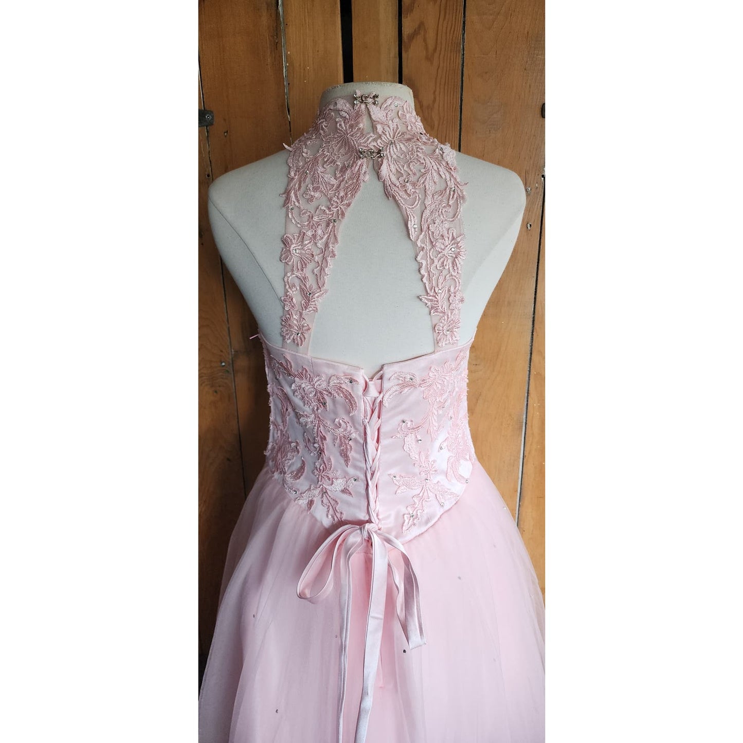 Y2K Era Pink Princess Dress Tulle Lace Embroidery Corset Lace Back Barbie