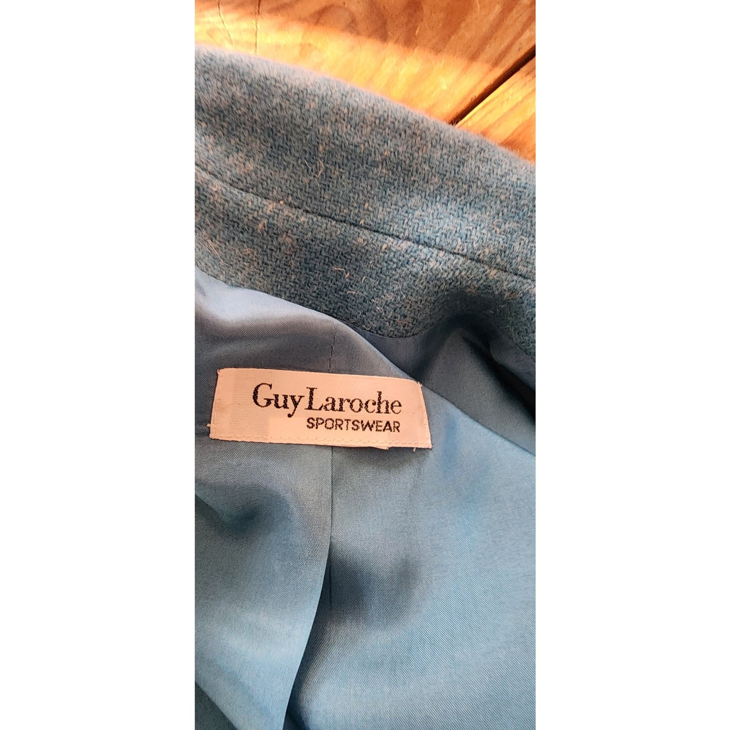 Vintage 70s Guy Laroche Blue Wool Tweed Blazer Jacket