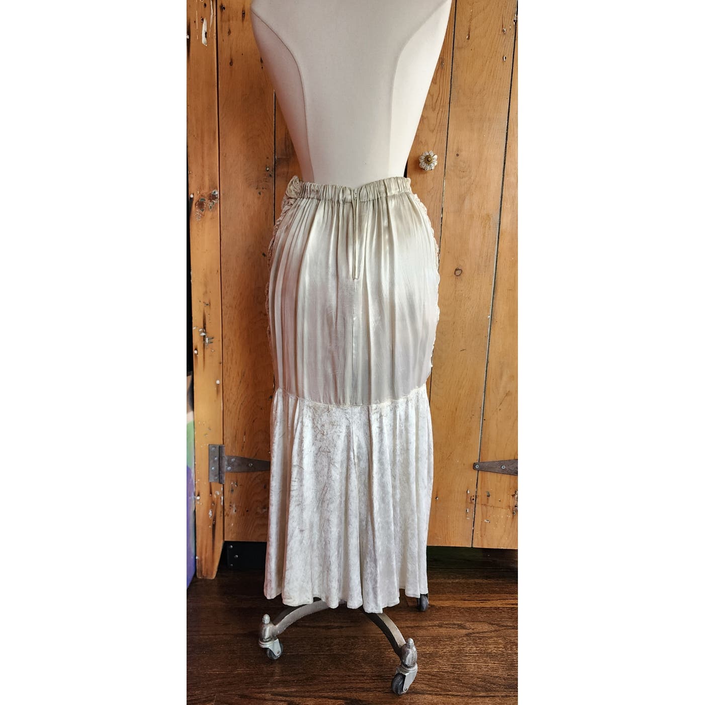 Vintage 80s Long Velvet Skirt Maick Harold, Asymmetrical w/Lace, Beads