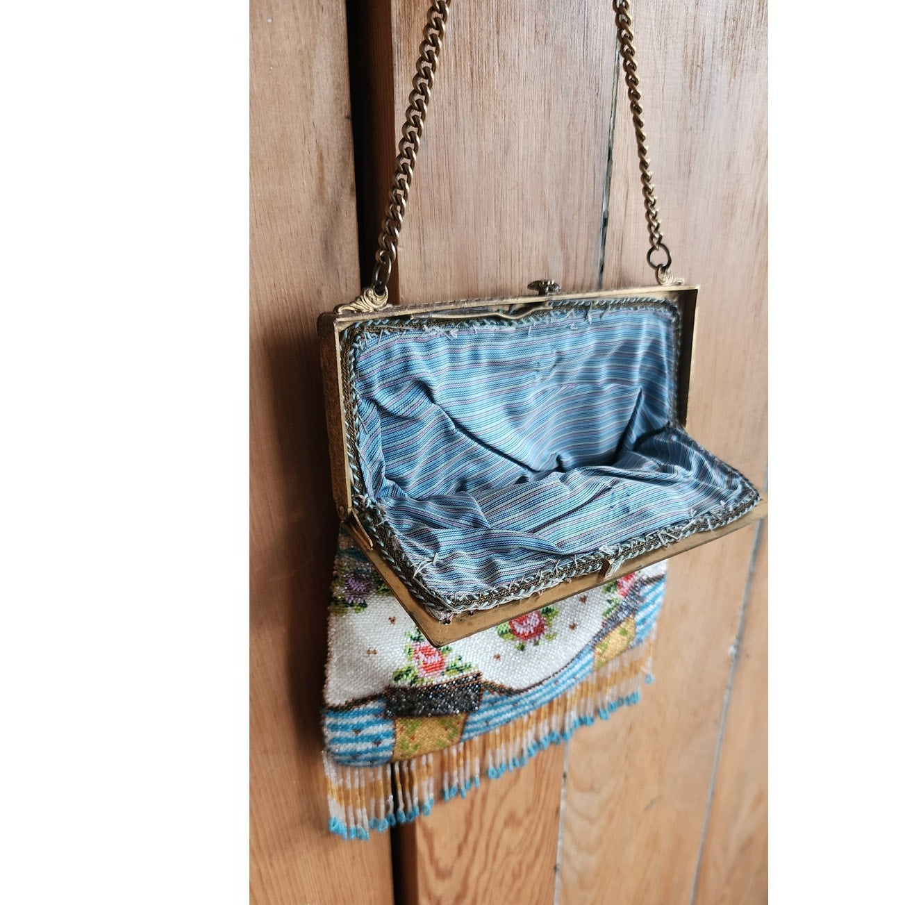 Antique Art Nouveau Bag Micro Beaded Edwardian Purse w/Fringe