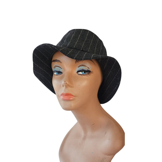 Vintage 90s Bucket Hat Yves Saint Laurent Gray Pinstriped Wool YSL