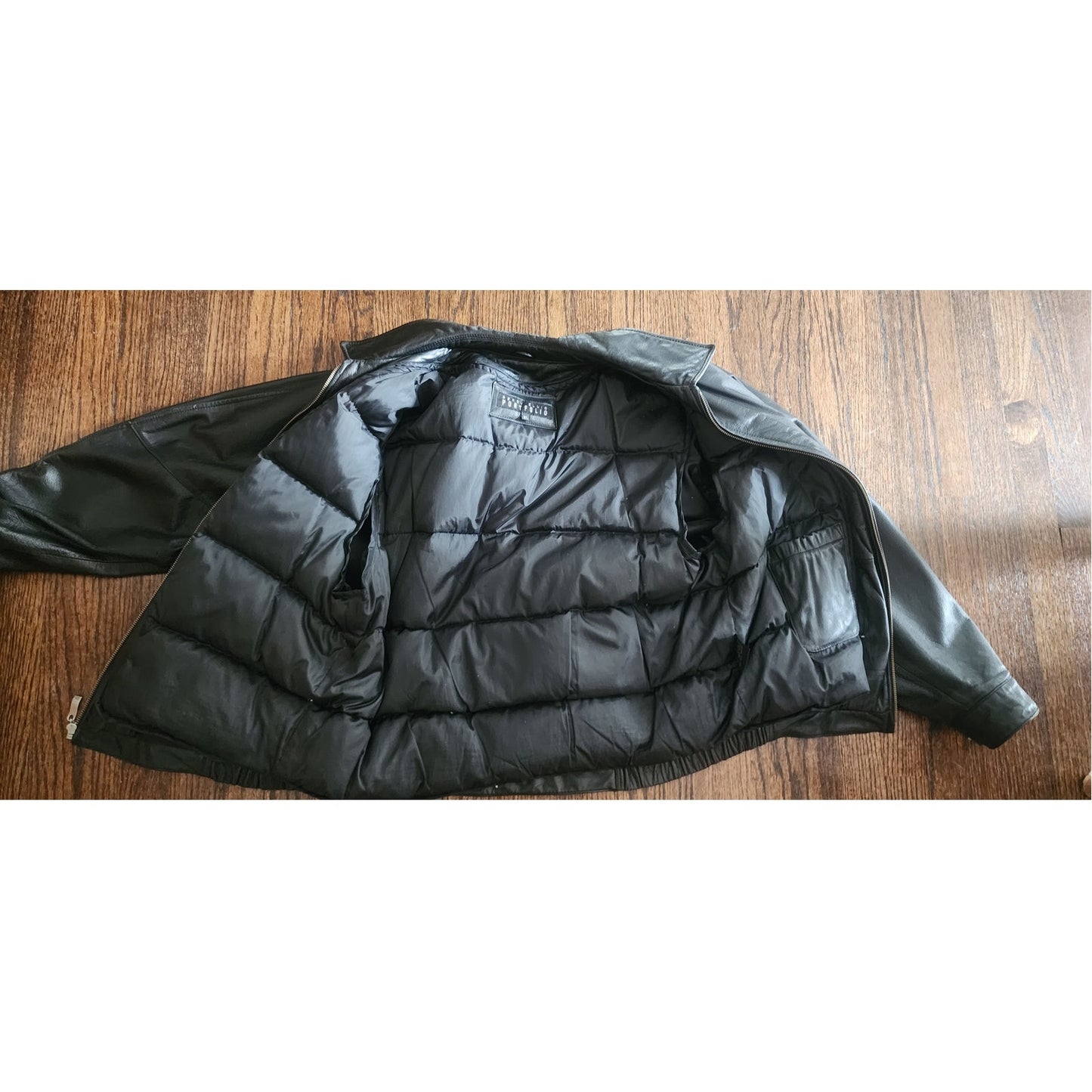 Vintage 1990s Perry Ellis Portfolio Jacket Leather Collared Full Zip Duckdown Liner XL