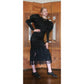 Vintage 80s GALAN0S Couture Dress Black Lace Evening Gown Sculpted Puffed Shoulders