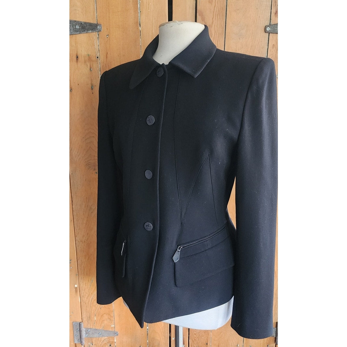 Vintage Hermes Blazer Black Wool Three Button Closure / M