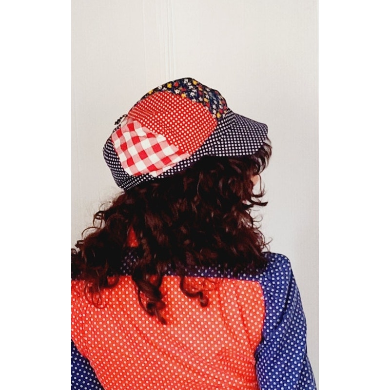 70s Patchwork Quilt Hat Newsboy Hat Gingham Print Boho