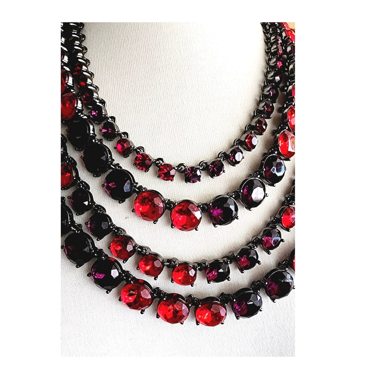 Vintage Oscar de La Renta Necklace Crystal Beads Red Purple  2000s Y2K
