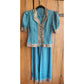 Vintage 30s Pants Top Set Play Suit Playwear Blue Silk, Silver Embroidery