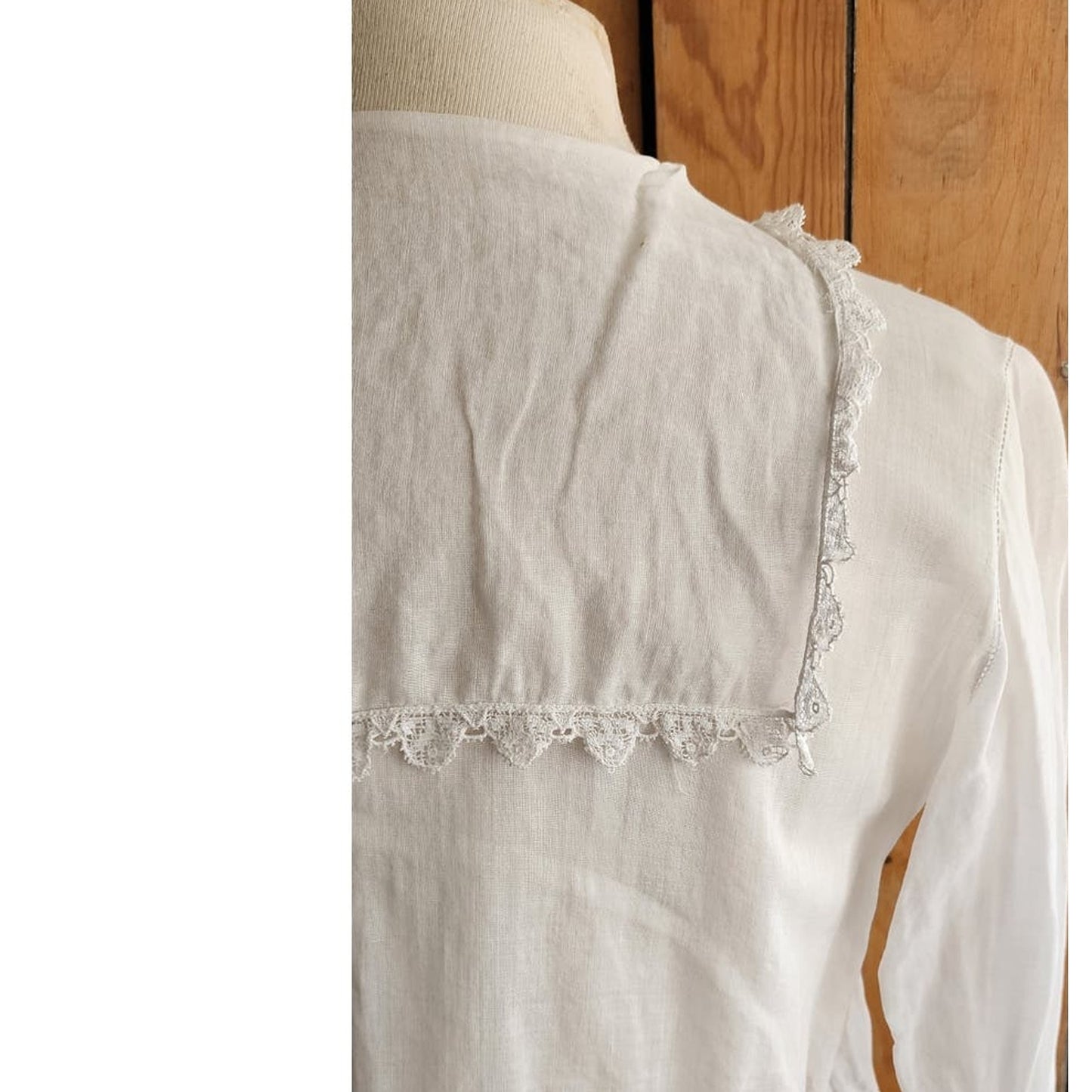 Antique Edwardian White Blouse Frilly Front Panel Sailor Collar