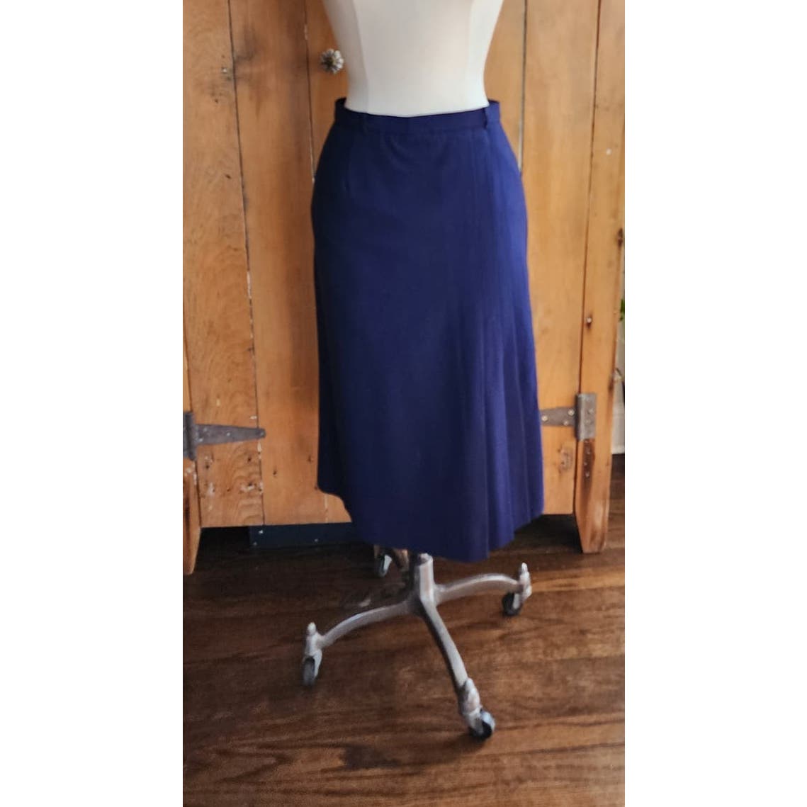 Vintage 40s Skirt Navy Blue Wool Side Pleats