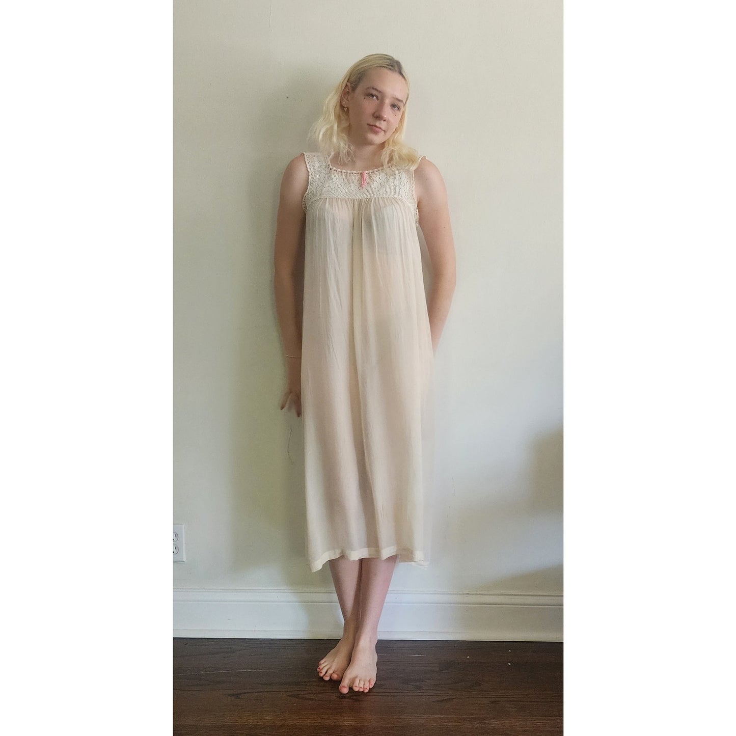 Vintage Edwardian Nightgown Chemise Slip Dress Dress Cream Crochet Lace / M