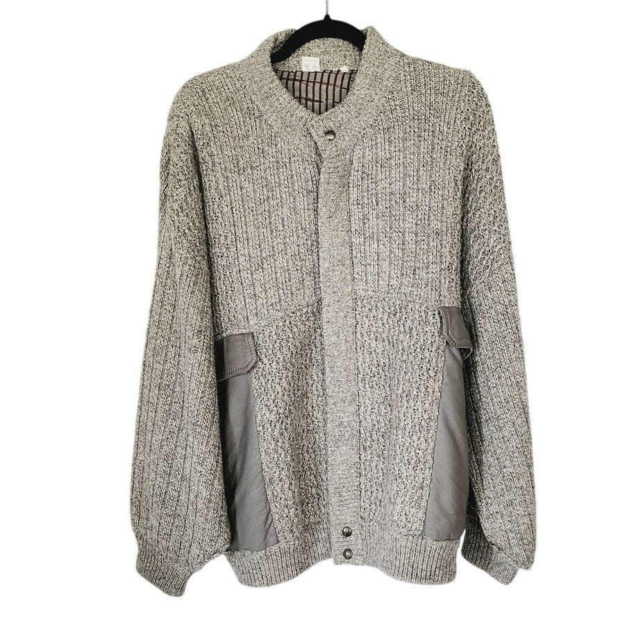 Vintage 80s Mens Jacket Gray Knit Italian Wool & Leather XL
