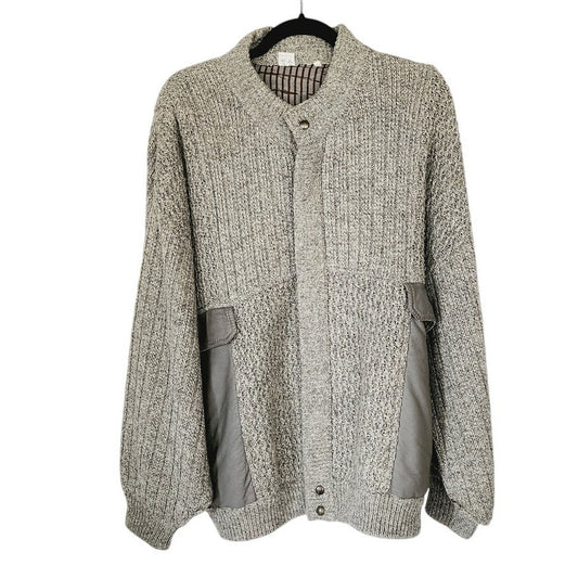 Vintage 80s Mens Jacket Gray Knit Italian Wool & Leather XL