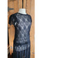 Vintage Black Lace Sheer Dress Drop Waist Short Sleeves