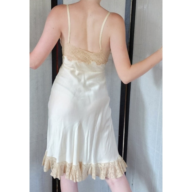 Vintage 30s Slip Dress Cream Silk Lace Bias Cut