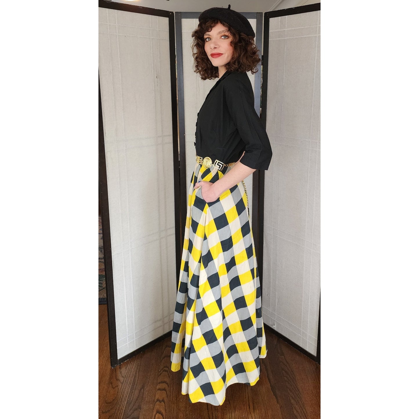 Vintage 40s Black + Yellow Dress Shirtwaist Style by Raymond