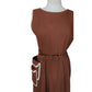 Vintage 40s Belted Day Dress in Brown & White Trim Unusual Double Pocket Design by Dawncrest