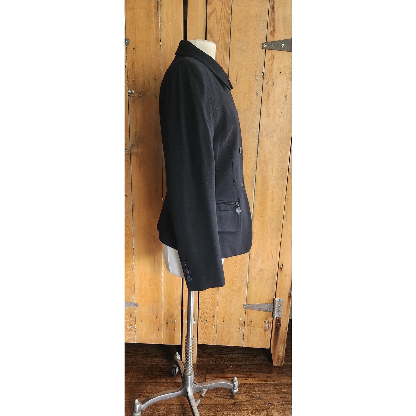 Vintage Hermes Blazer Black Wool Three Button Closure / M