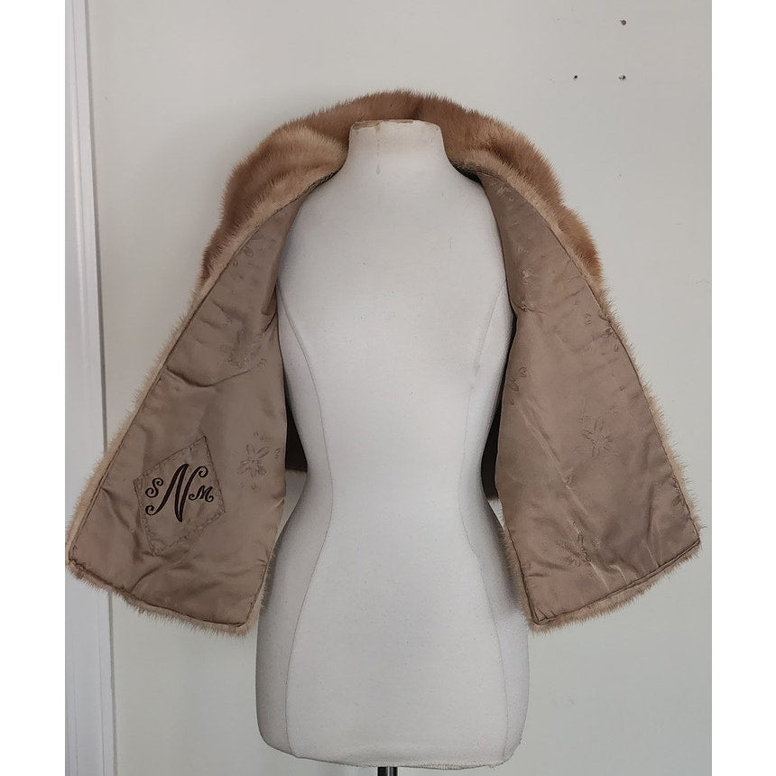 Vintage 1950s Brown Mink Fur Wrap Shrug Stole Evening Jacket
