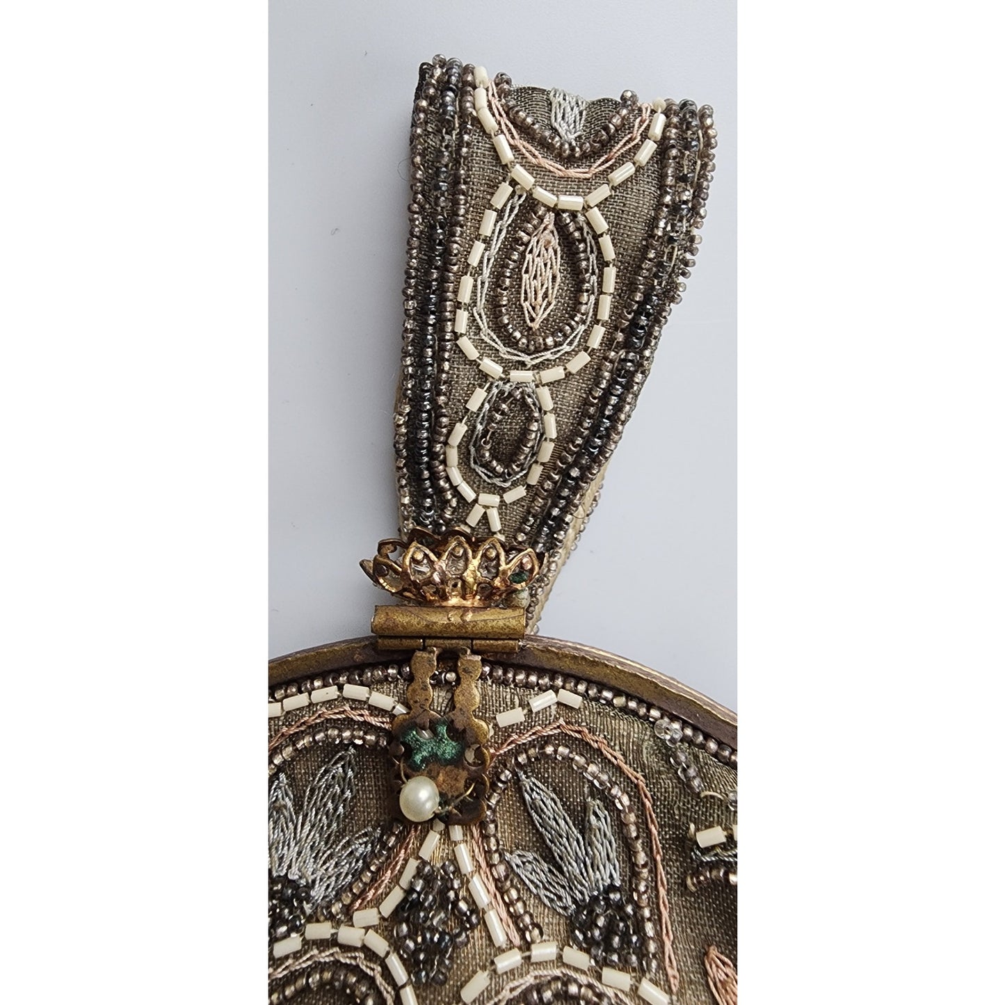 Antique 20s French Beaded Bag Round Art Nouveau Embroidered Purse