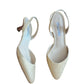 Vintage 1990s Oscar de la Renta Slingback Pumps 38 Beige Cream Gold Weave Texture Kitten Heels Shoes