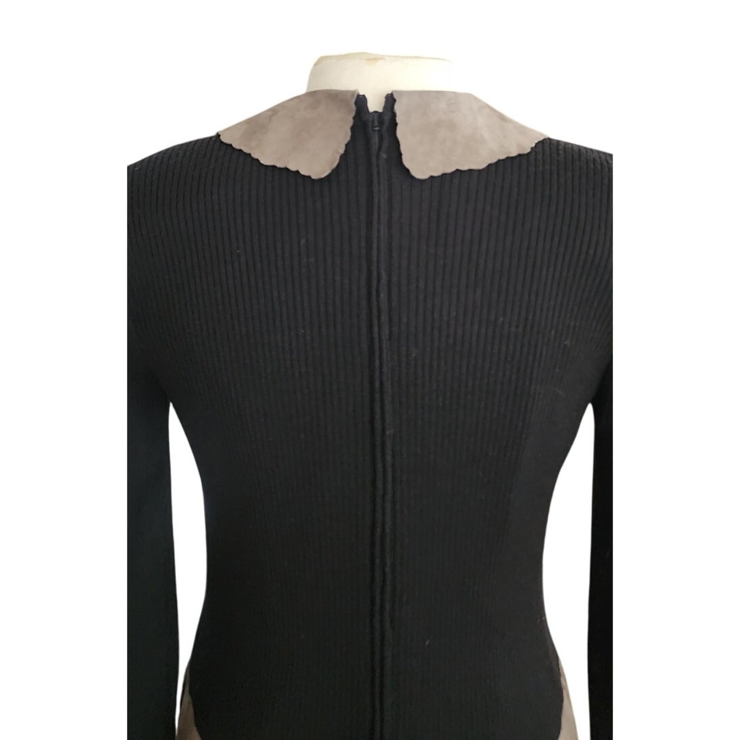 Vintage 80s CIAO Dress Drop Waist Black Knit Gray Faux Suede / M