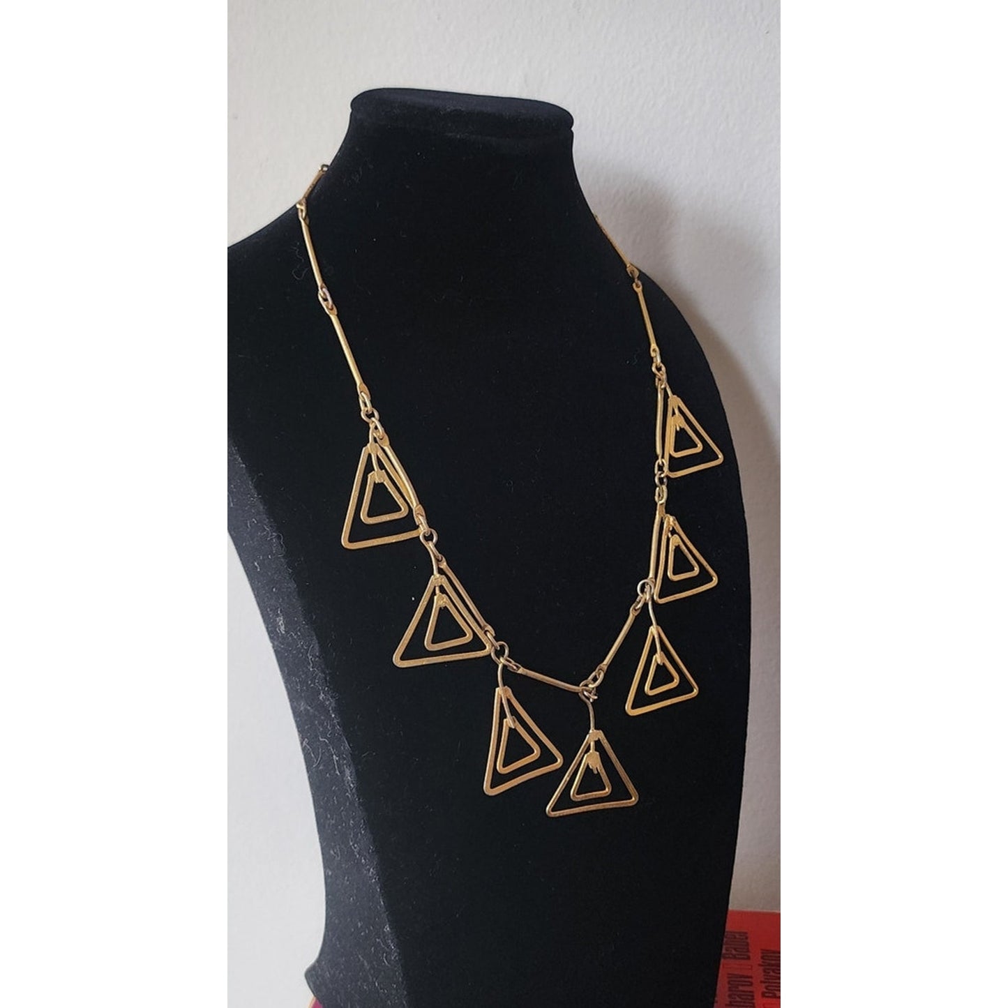 Vintage Gold Necklace Geometric Triangle Pendants Klimt Art Deco Style