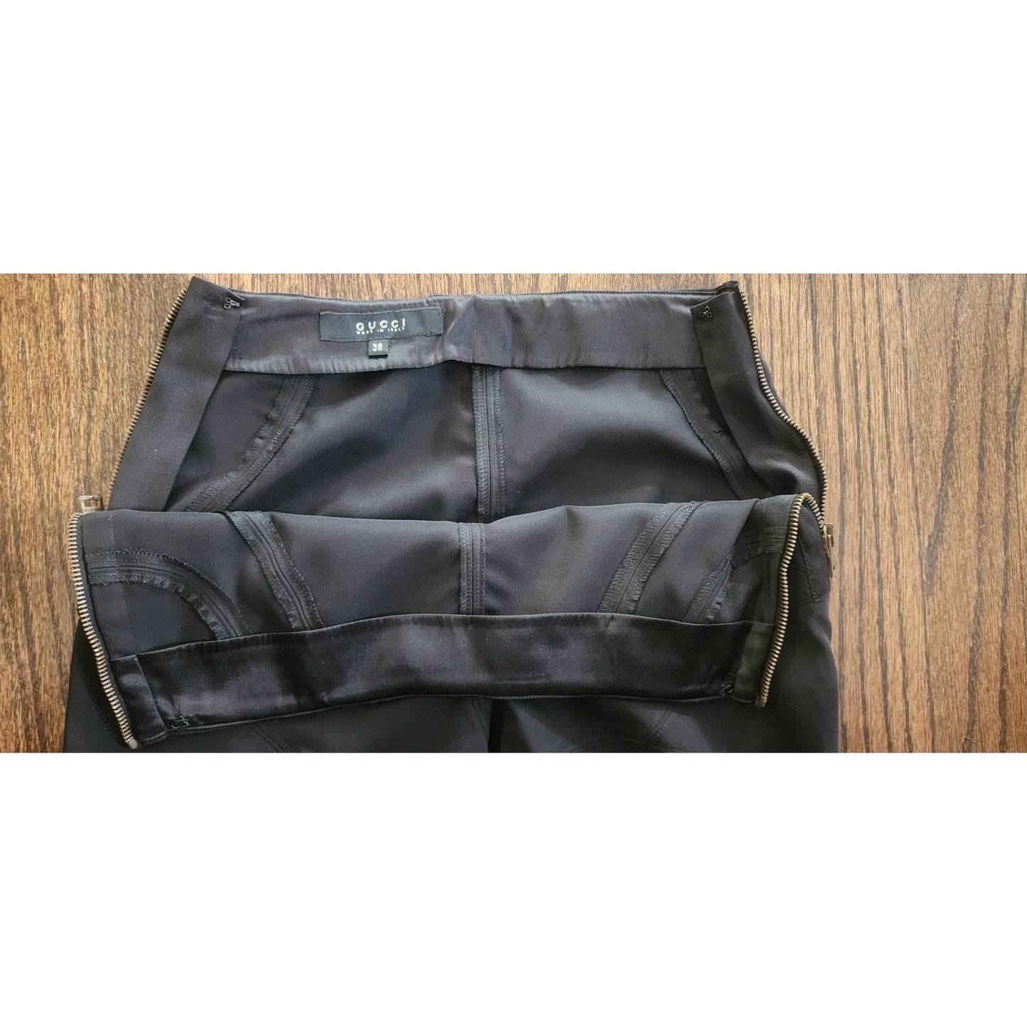 Vintage Y2K TOM FORD GUCCI Pants Black Stretch Flared Leg Side Zippers Low Rise